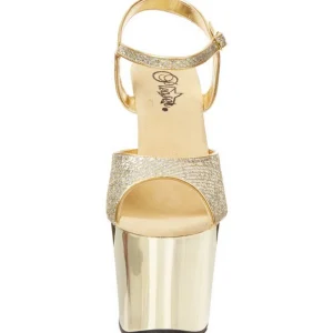 Or 18 cm Pleaser REVOLVER-709G Talons Aiguilles Chrome Plateforme