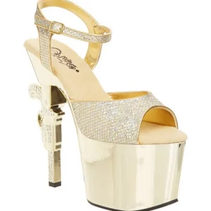 Or 18 cm Pleaser REVOLVER-709G Talons Aiguilles Chrome Plateforme