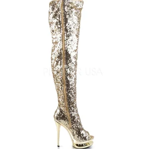 Or Paillettes 15 cm PLEASER BLONDIE-R-3011 Cuissardes Haut Talon