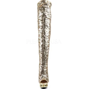 Or Paillettes 15 cm PLEASER BLONDIE-R-3011 Cuissardes Haut Talon