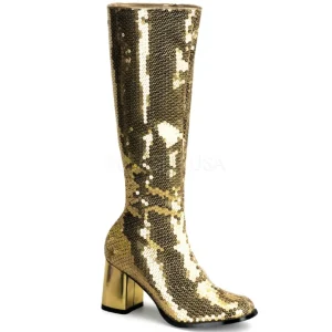 Or Paillettes 8 cm SPECTACUL disco bottes à talon carré années 70