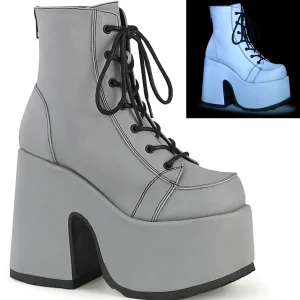 Réfléchissants 13 cm CAMEL-203 femmes bottines plateforme épais talon chunky gris