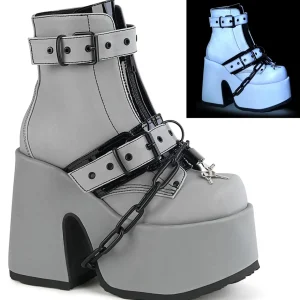 Réfléchissants 13 cm CAMEL-205 femmes bottines plateforme épais talon chunky gris