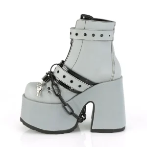 Réfléchissants 13 cm CAMEL-205 femmes bottines plateforme épais talon chunky gris