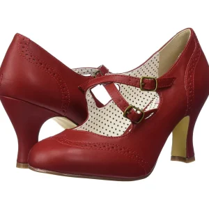 Rouge 7,5 cm retro vintage FLAPPER-35 Pinup escarpins femmes à talons bas