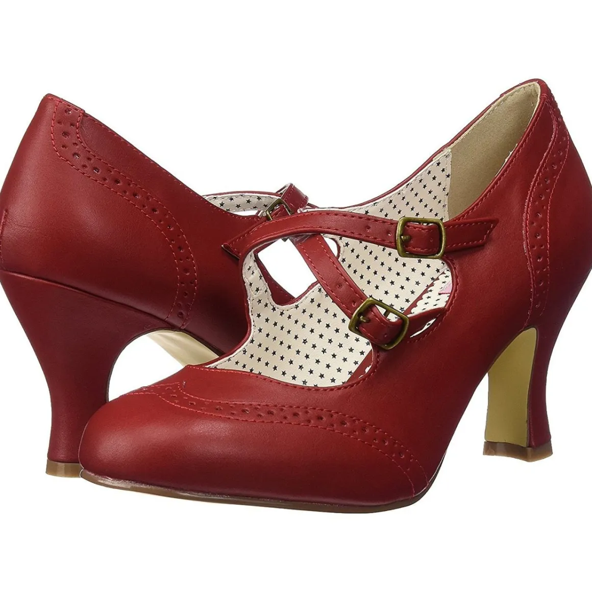 Rouge 7,5 cm retro vintage FLAPPER-35 Pinup escarpins femmes à talons bas