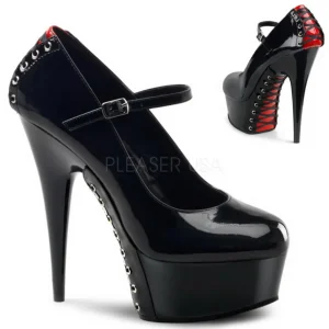 Rouge Noir 15,5 cm DELIGHT-687FH Mary Jane Escarpins Chaussures