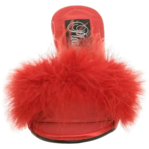 Rouge Plumes 8 cm AMOUR-03 Chaussures Mules pour Hommes