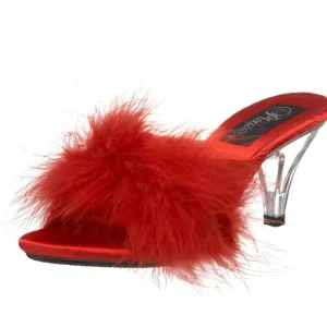 Rouge Plumes 8 cm BELLE-301F Chaussures Mules pour Hommes