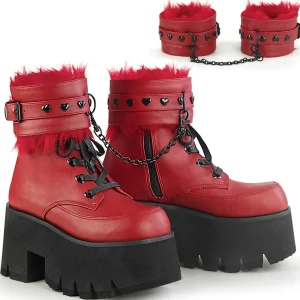 Rouge Vegan 9 cm ASHES-57 bottines à talons épais plateforme lolita