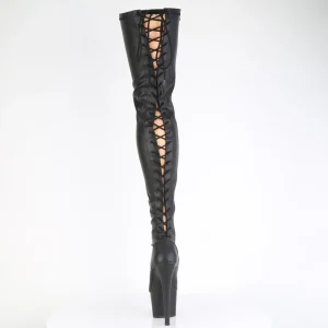 Similicuir 18 cm ADORE-3850 bottes cuissardes à lacets noirs