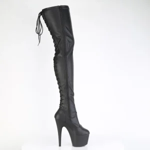 Similicuir 18 cm ADORE-3850 bottes cuissardes à lacets noirs