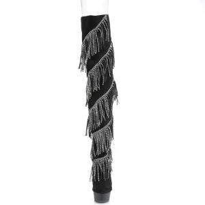 Similicuir 15 cm DELIGHT-3065 botte cuissarde plateforme a frangees