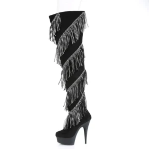 Similicuir 15 cm DELIGHT-3065 botte cuissarde plateforme a frangees