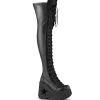 Similicuir 13 cm DYNAMITE-300-2 Plateforme cuissardes et genoux talon compensé noires