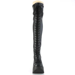 Similicuir 13 cm DYNAMITE-300-2 Plateforme cuissardes et genoux talon compensé noires
