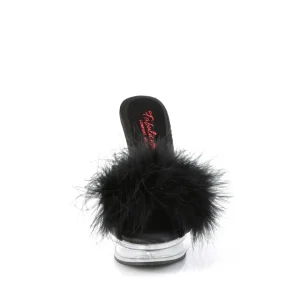 Similicuir 13,5 cm MAJESTY-501F-8 mule à talon hauts plume noirs
