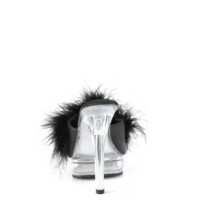 Similicuir 13,5 cm MAJESTY-501F-8 mule à talon hauts plume noirs