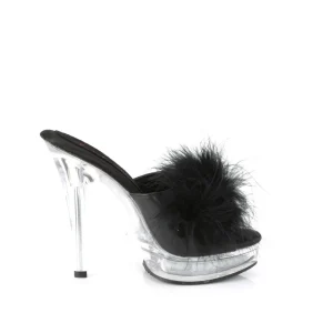 Similicuir 13,5 cm MAJESTY-501F-8 mule à talon hauts plume noirs