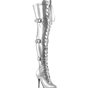 Similicuir 13 cm SEDUCE-3028 bottes cuissardes à lacets argent