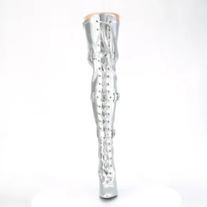 Similicuir 13 cm SEDUCE-3028 bottes cuissardes à lacets argent