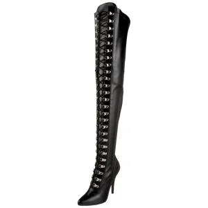 Similicuir 13 cm SEDUCE-3024 bottes cuissardes à lacets noirs