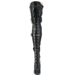 Similicuir 13 cm SEDUCE-3028 bottes cuissardes à lacets noirs