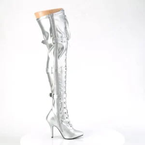 Similicuir 13 cm SEDUCE-3028 bottes cuissardes à lacets argent