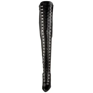 Similicuir 13 cm SEDUCE-3024 bottes cuissardes à lacets noirs