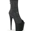 Strass 20 cm FLAMINGO-1031GM bottines plate-forme et bout ouvert noir