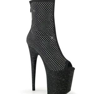 Strass 20 cm FLAMINGO-1031GM bottines plate-forme et bout ouvert noir