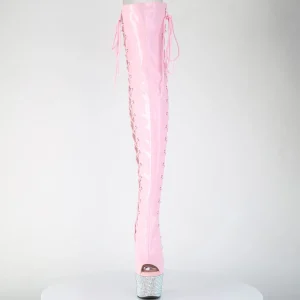 Strass 18 cm open toe bottes cuissardes talons hauts à lacets rose