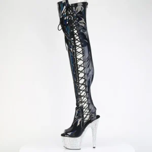 Strass 18 cm open toe bottes cuissardes talons hauts à lacets Noir