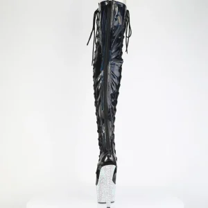 Strass 18 cm open toe bottes cuissardes talons hauts à lacets Noir