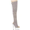 Strass ADORE 18 cm open toe bottes cuissardes talons hauts à lacets