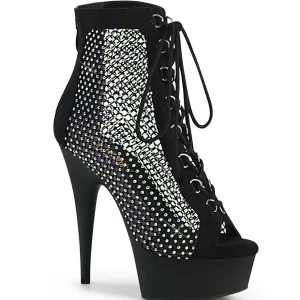 Tissu en maille strass 15 cm DELIGHT bottines plateforme à lacets en noir
