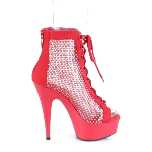 Tissu en maille strass 15 cm DELIGHT bottines plateforme à lacets en rouge
