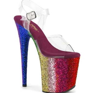 Transparent 20 cm FLAMINGO-808RBG hauts talons avec plateforme glitter