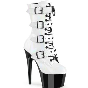 1046TT - 18 cm plateforme bottines talons aiguilles vernis blanc