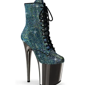 Turquoise pierre strass 20 cm FLAMINGO-1020CHRS bottines talons hauts pleaser