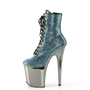 Turquoise pierre strass 20 cm FLAMINGO-1020CHRS bottines talons hauts pleaser