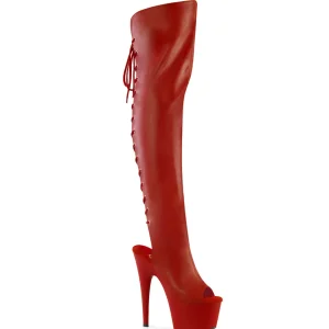 Vegan 18 cm ADORE-3019 talons hauts bottes cuissardes bout ouvert avec lacets rouges