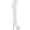Vegan 18 cm ADORE-3019 talons hauts bottes cuissardes bout ouvert avec lacets blanc
