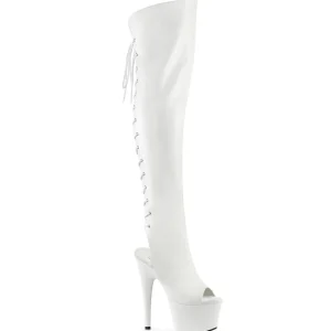 Vegan 18 cm ADORE-3019 talons hauts bottes cuissardes bout ouvert avec lacets blanc