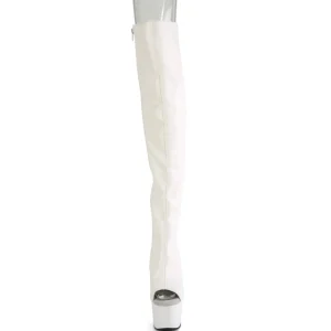 Vegan 18 cm ADORE-3019 talons hauts bottes cuissardes bout ouvert avec lacets blanc