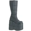 Vegan 18 cm cyberpunk bottes au genou homme plateforme extrême noir