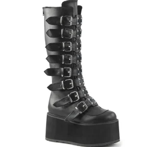 Vegan 9 cm DAMNED-318 plateforme bottes hautes femme à boucles noir