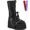 Vegan 9 cm DAMNED-120 plateforme bottes femme hauteur mollet à lacets