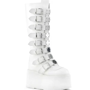 Vegan 9 cm DAMNED-318 plateforme bottes hautes femme à boucles blanc