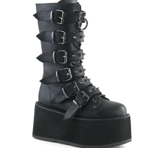 Vegan 9 cm DAMNED-225 plateforme bottes femme hauteur mollet à boucles noir